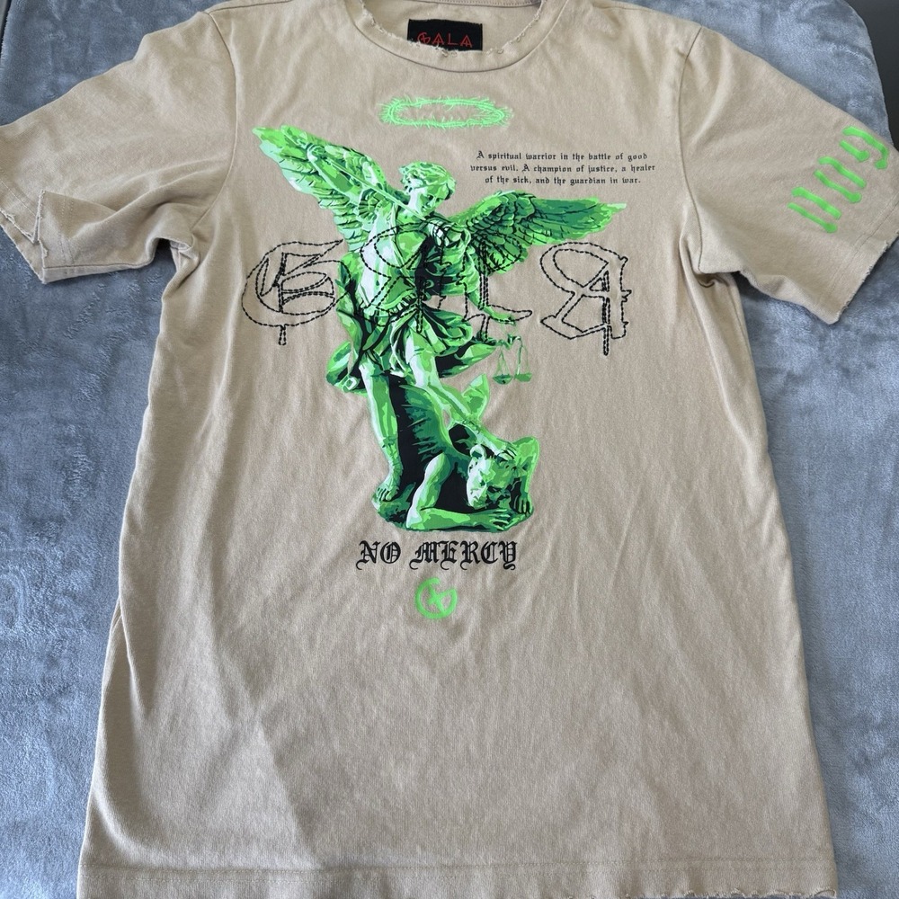 No Mercy T Shirt Tan Short Sleeve Men's Size Small Graphic Logo Crew Neck